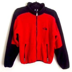 Vintage 90s The North Face Full Zip Rare Red/Black Fleece Jacket Sz S
